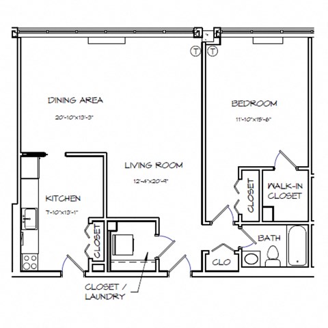 a floor plan of a house with a bedroom and a living room